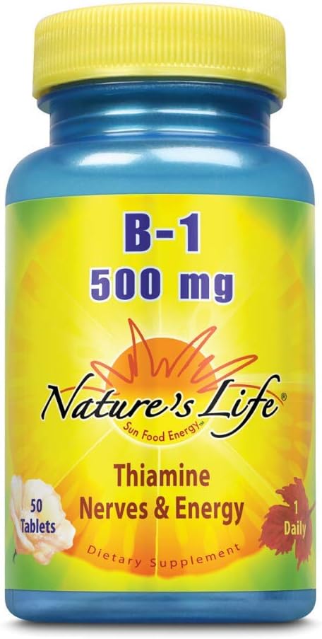 Nature's Life Vitamin B-1 500 mg, 50 Tablets – Energy Production: Thiamine helps break down carbohydrates, giving – Image 1