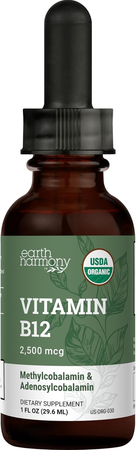 USDA Organic Vitamin B12 2000mcg Sublingual Liquid Supplement (2-Pack) - Vegan Methylcobalamin Drops for Natural Energy and Metabolism Support - 30 ml - görsel 8