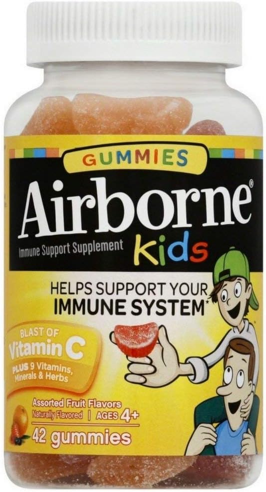 Airborne 500mg Vitamin C + Zinc Immune Support Gummies for Kids, Assorted Fruit Flavour, 42 Count (4 Pack) - görsel 1