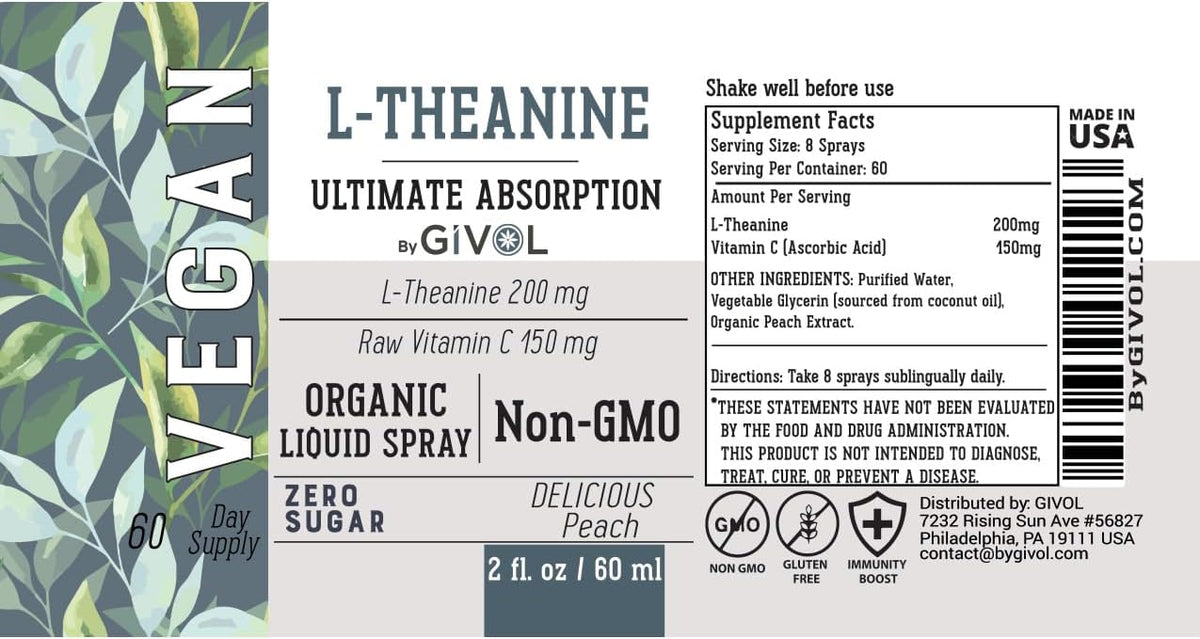 GIVOL L-Theanine & Vitamin C Liquid Spray, Peach Flavour, 60 ml - 60 Servings – Image 3