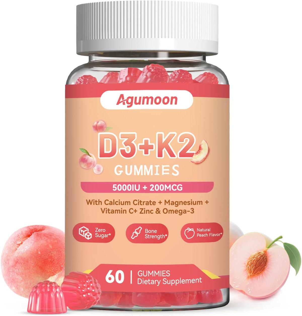 Vitamin D3 K2 Gummies for Adults - Vitamin D3 5000IU + K2 (MK-7) 200mcg, with Calcium Citrate, Magnesium Citrate, Omega-3 – Image 9