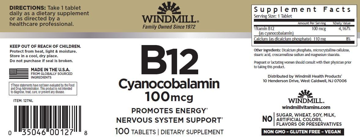 Windmill Vitamin B-12 100 mcg Tablets, 100 Count (Pack of 2) - görsel 3