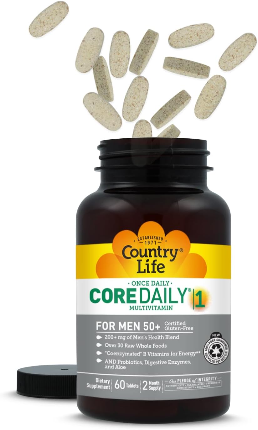 Country Life CORE Daily-1 Multivitamin for Men 50+ - Energy & Immune Support with Coenzymated B Vitamins, Probiotics & Enzymes, 60 Tablets - görsel 8