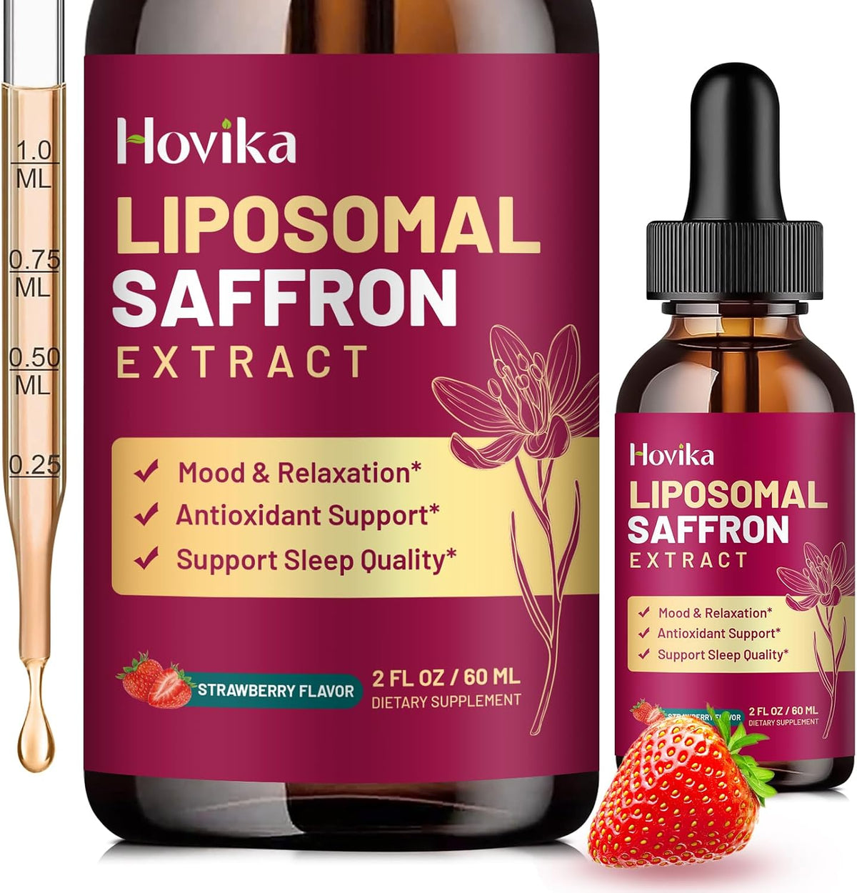 Liposomal Saffron Supplements - 88.5mg Saffron Extract with L-Theanine, Chamomile, Vitamin C, B6, B12 & D3 - Strawberry – Image 10