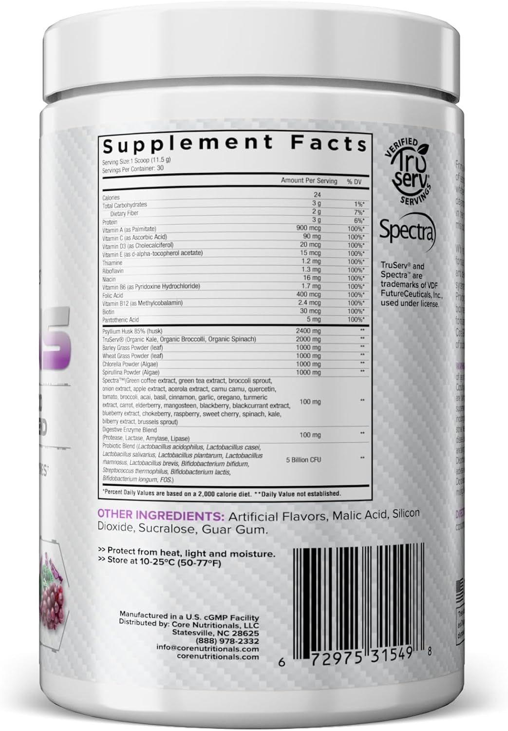 Core Nutritionals Greens | Premium Superfood Reds & Greens Blend | 5 Billion CFU Probiotics, Digestive Enzymes, and Antioxidants | 30 Serves (Grape Candy) - görsel 9