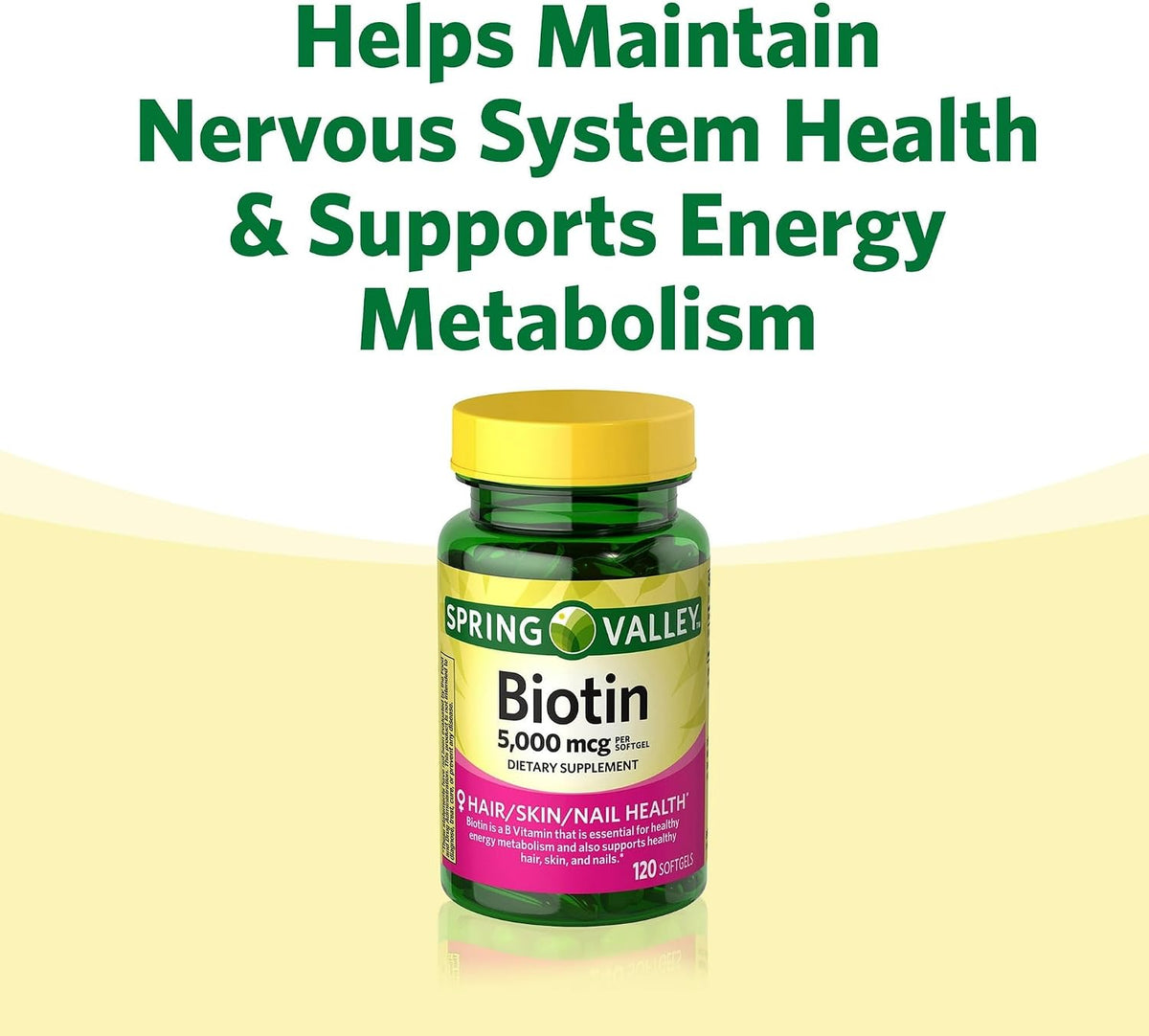 Spring Valley Biotin 10,000 mcg, 120 Pack, Soft-gels, Biotin for Hair, Skin, Nail Health – Image 9