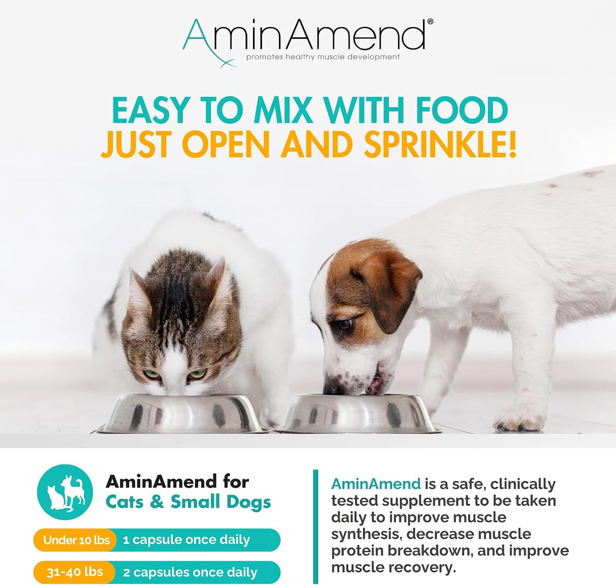 AminAmend Muscle Support Pet Supplement for Small Dogs and Cats with CaHMB and Vitamin D3 – 30 Capsules – Image 9