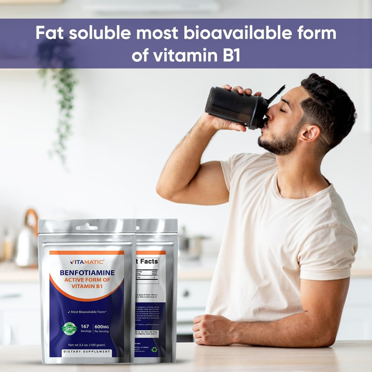 Vitamatic Benfotiamine Pure Powder – Fat Soluble Vitamin B1, 600 mg per Serving, 100 Grams – Image 8