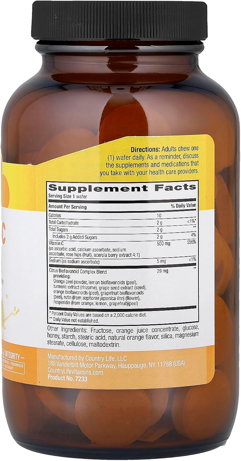 Country Life Vitamin C Wafer 500mg - Orange Juice Flavour, 90 Chewable Wafers - görsel 2