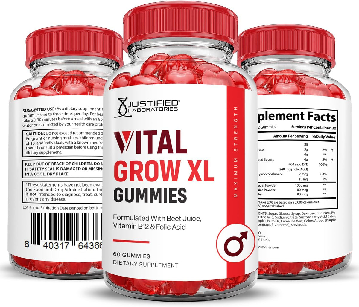 Vital Grow XL Gummies - Apple Cider Vinegar, Folate & Vitamin B12 - 60 Count (Pack of 2) – Image 7