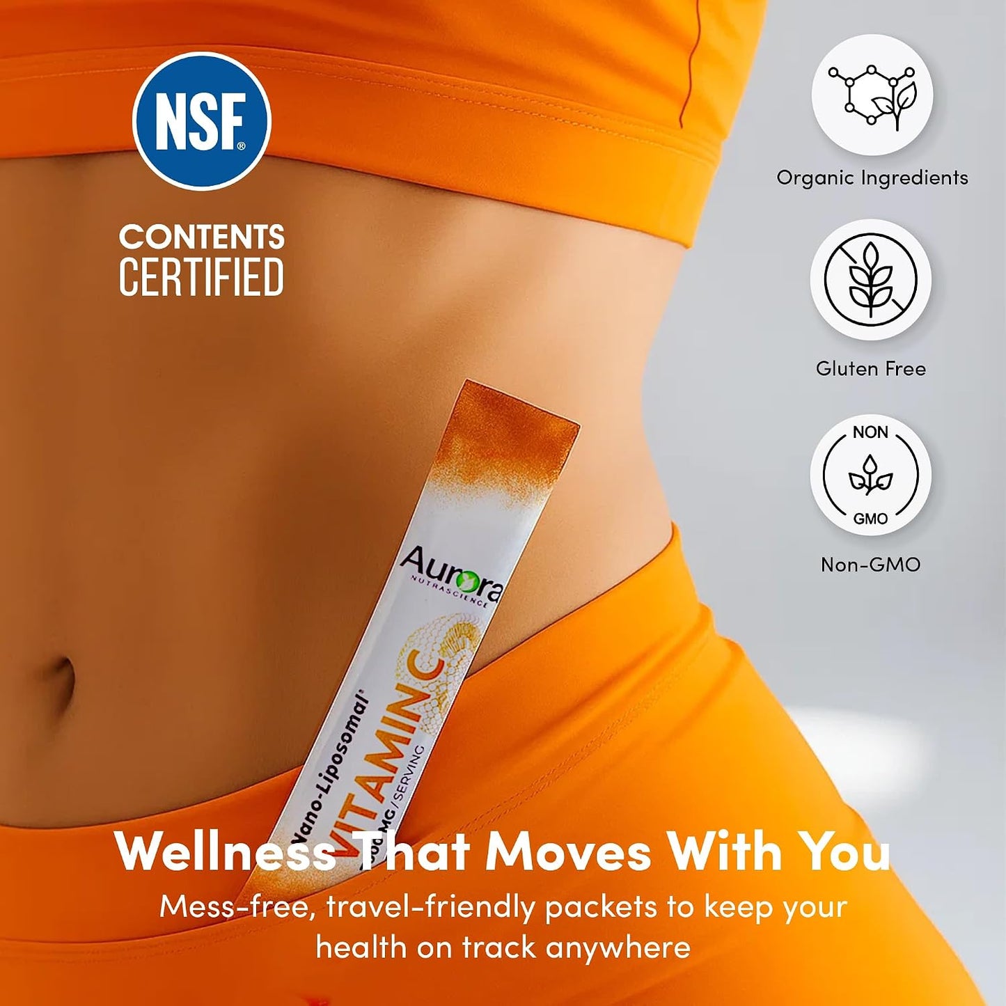 Aurora Nutrascience Nano-Pack Liposomal Vitamin C Powder Drink Mix - 3000 mg, Orange, 30 Packets - görsel 8