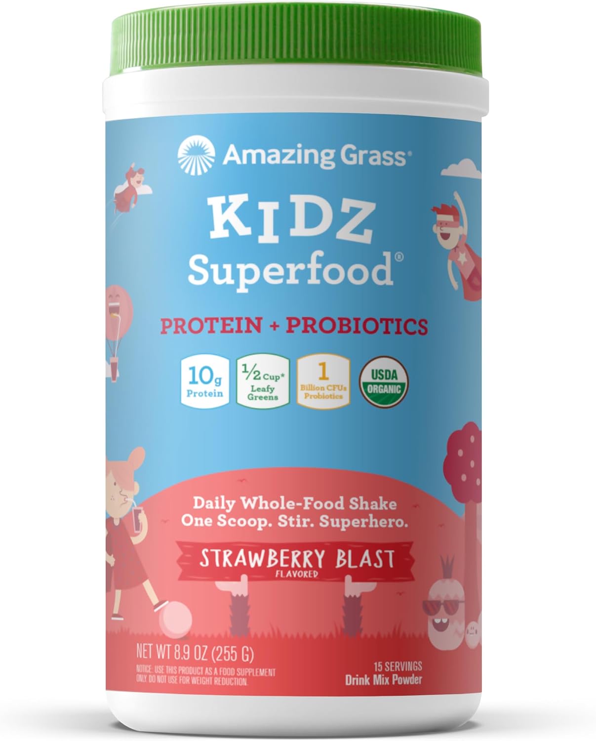 Amazing Grass Kidz Superfood: Vegan Protein & Probiotics for Kids, Extreme Chocolate, 15 Servings - görsel 10