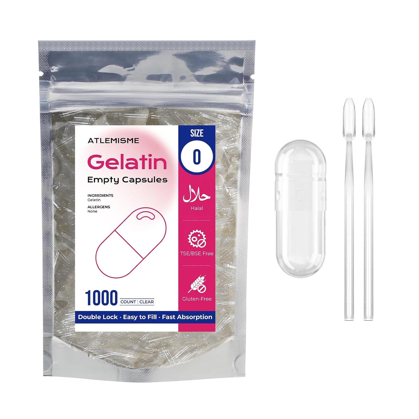 ATLEMISME Empty Gelatine Capsules Size 0 - Clear Empty Capsules 500 Count - Kosher and Halal Pure Gelatine Capsules - DIY Powder Filling - görsel 10