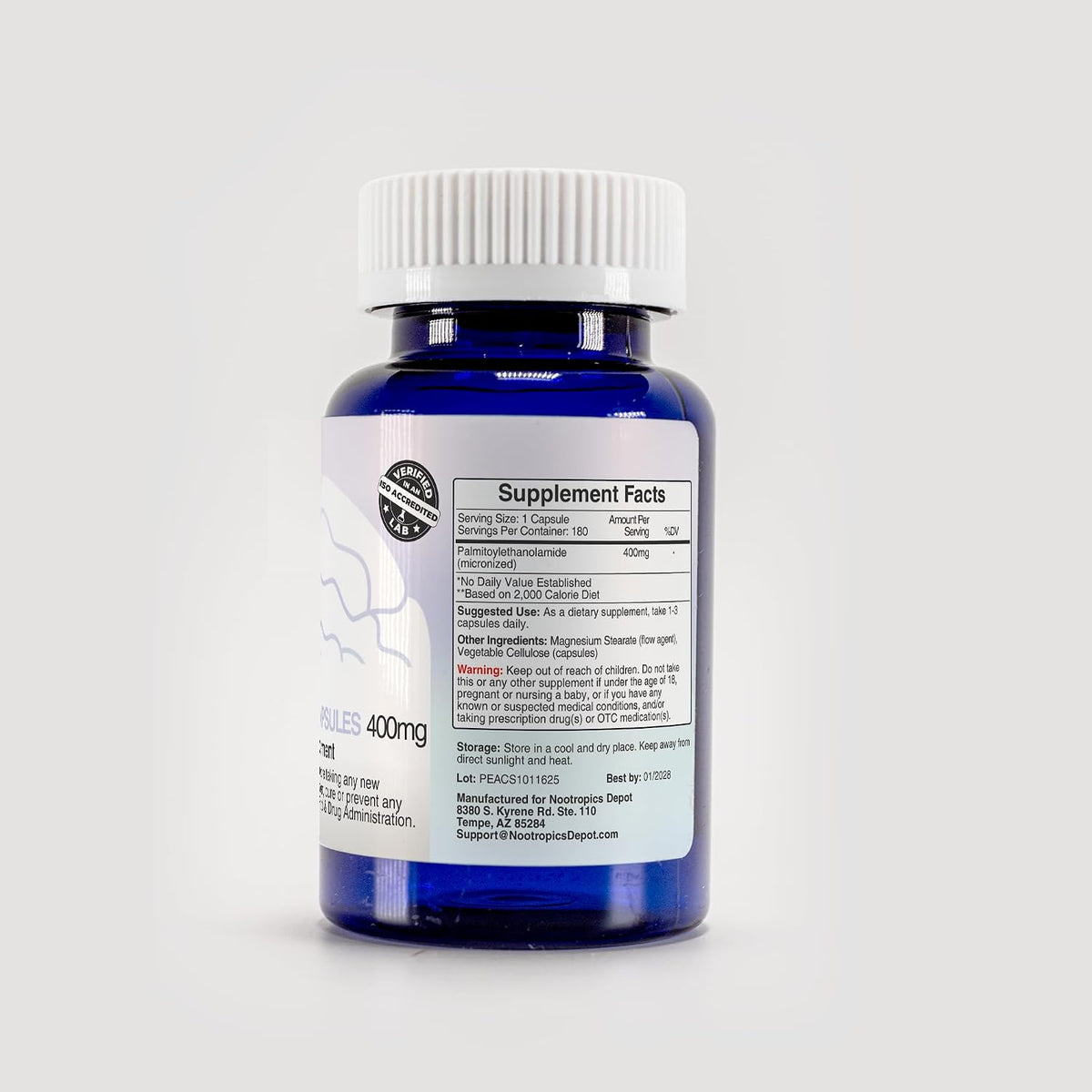 Nootropics Depot Palmitoylethanolamide (PEA) – Convenient Dosage: 180 capsules per bottle offers a two-month – Image 7