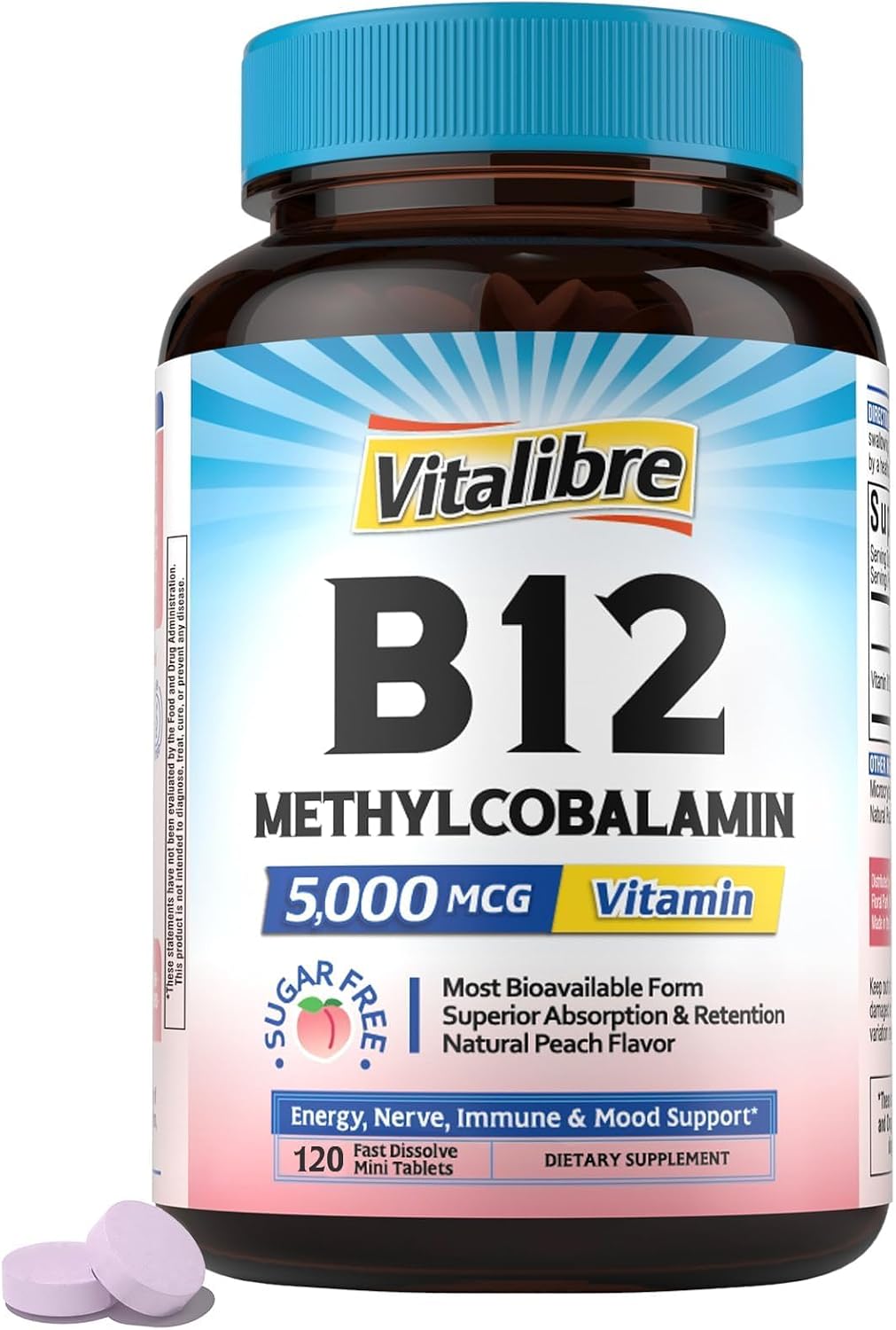 Vitalibre Vitamin B12 5000mcg Sublingual – Vegan, Gluten Free, dairy-free, soy-free – Image 10