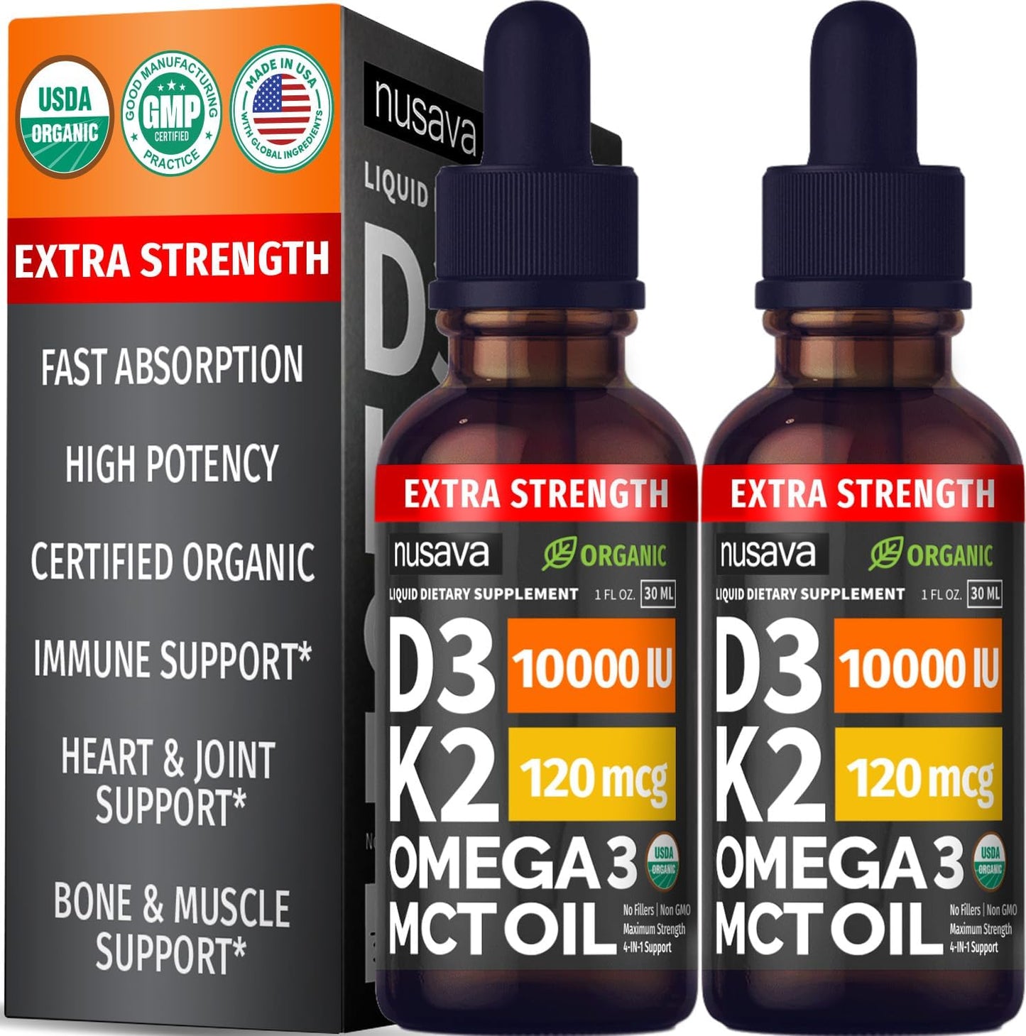 (2 Pack) Organic Vitamin D3 K2 Drops with MCT Oil & Omega 3 - Liquid Vitamin D3 5000 IU - K2 D3 Vitamin Supplement - Vitamin D Drops for Women & Men - No Fillers, Non-GM, GMP, Vanilla (2 Fl Oz) - görsel 10
