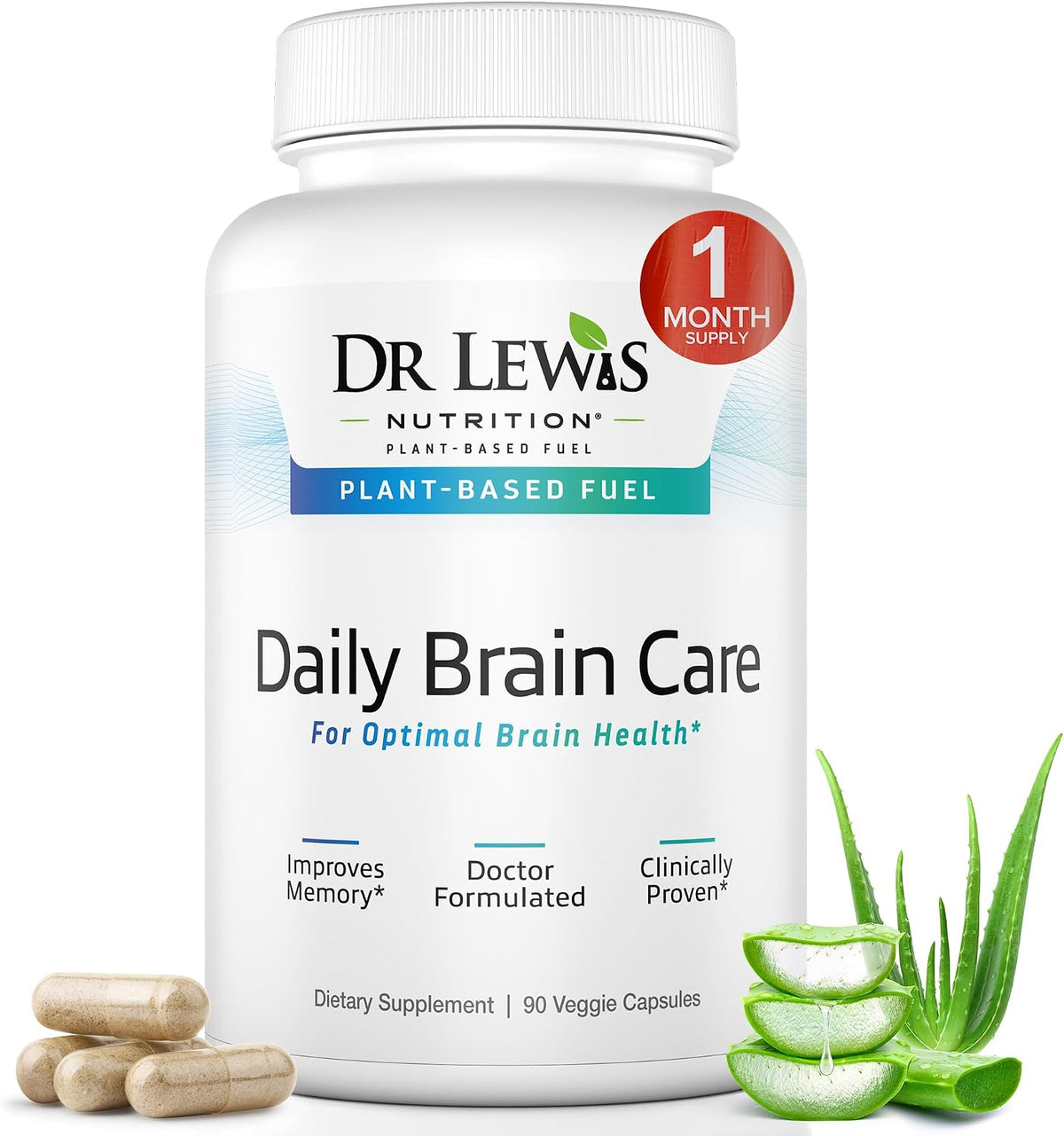 Brain Supplements for Memory and Focussed – Dr Lewis Daily Brain Care Powder with Aloe Vera – Plant-Based Nootropic and – Image 7
