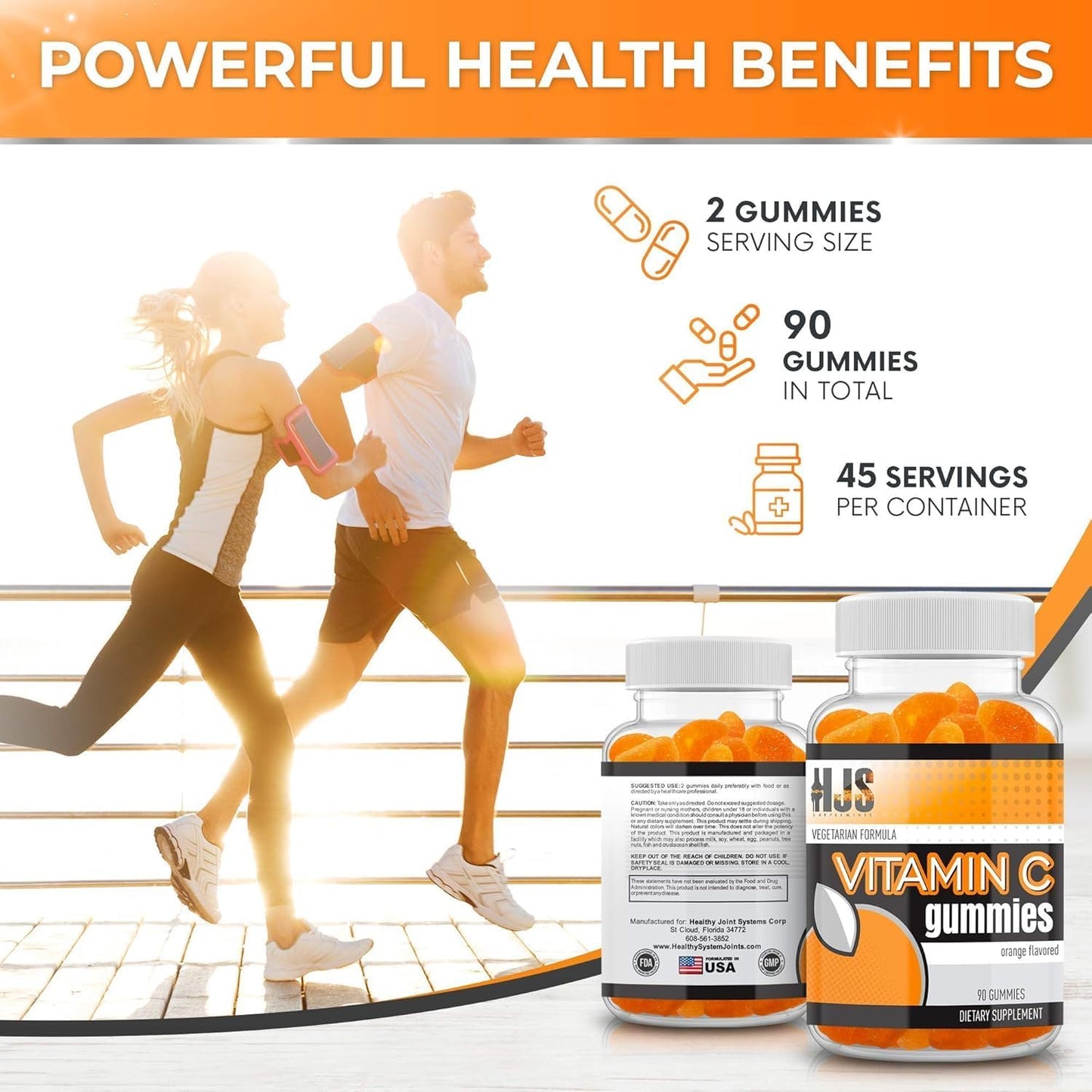 HJS Supplements Vitamin C Gummies - Orange Flavoured, 1000mg, 90 Count - görsel 7