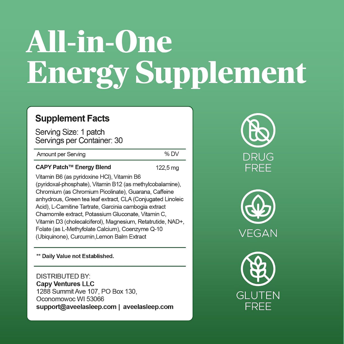 B12 Vitamin Energy Patch with Caffeine, – Caffeine – A natural stimulant that may enhance alertness and – Image 7