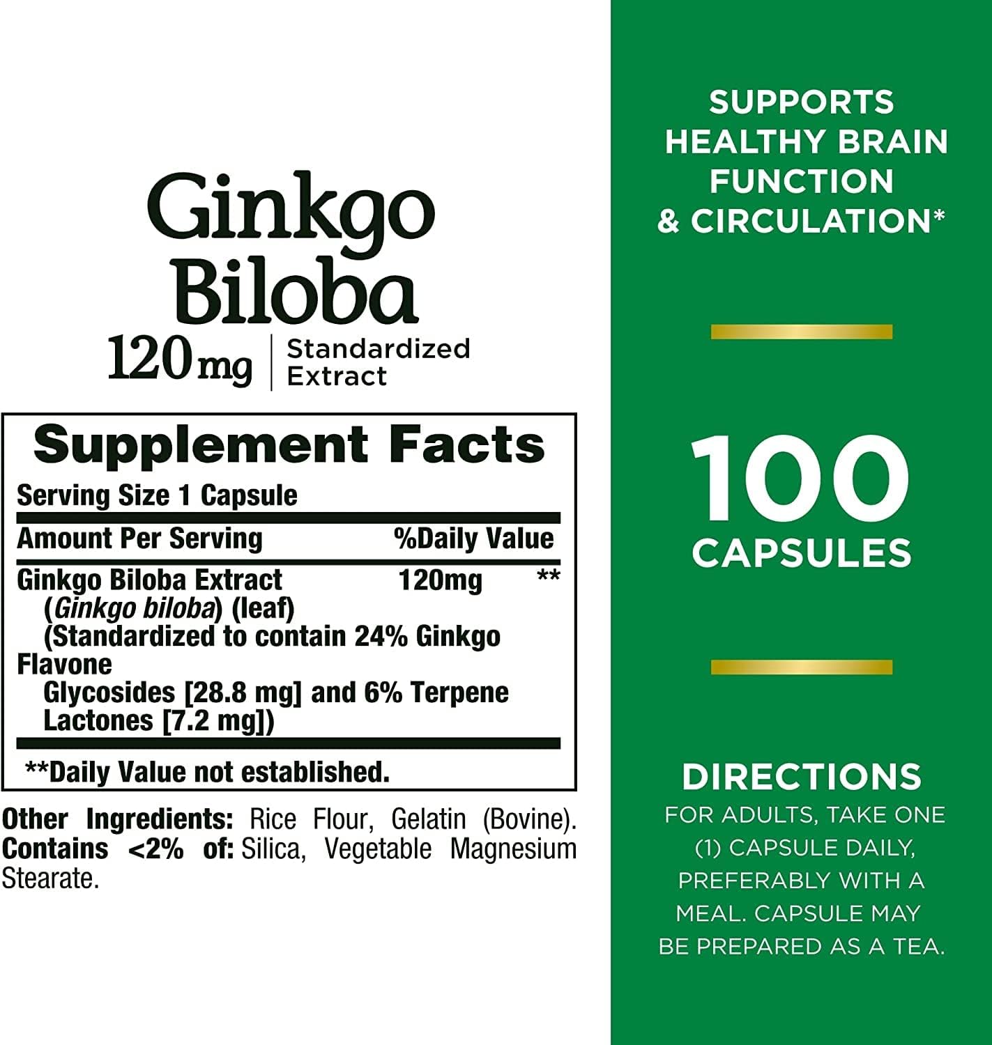 Nature's Bounty Ginkgo Biloba 120 mg, 100 Capsules - görsel 6