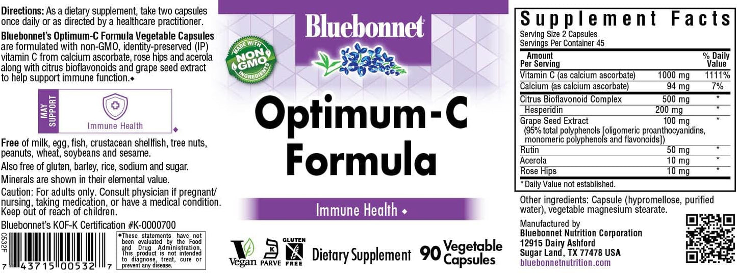 BlueBonnet Optimum C Formula – 1000 mg Vitamin C with Citrus Bioflavonoids, Grape Seed Extract, and Acerola – 90 Vegetable Capsules - görsel 3