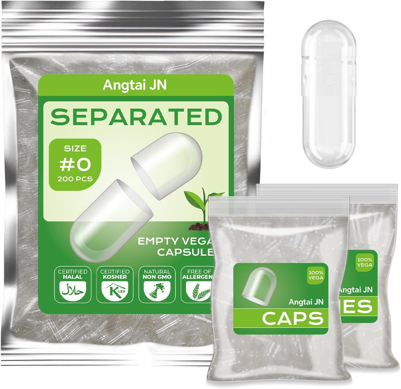 Vegan Size 0 Separated Capsules Empty Pill Caps Plant Based Clear (1,000 Caps + 1,000 Bodies) - görsel 9