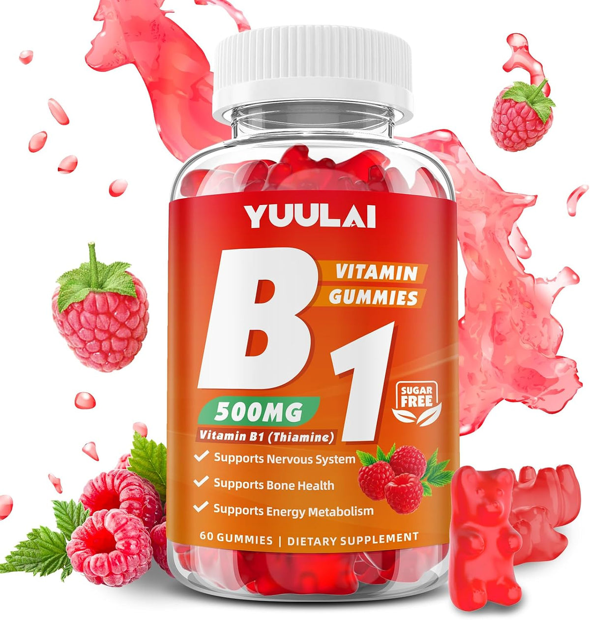 Pack of 2 Vitamin B1 Gummies 500mg for Adults & Kids, Thiamine B1 Supplement with Magnesium, Vitamin B1 Supplement for – Image 8
