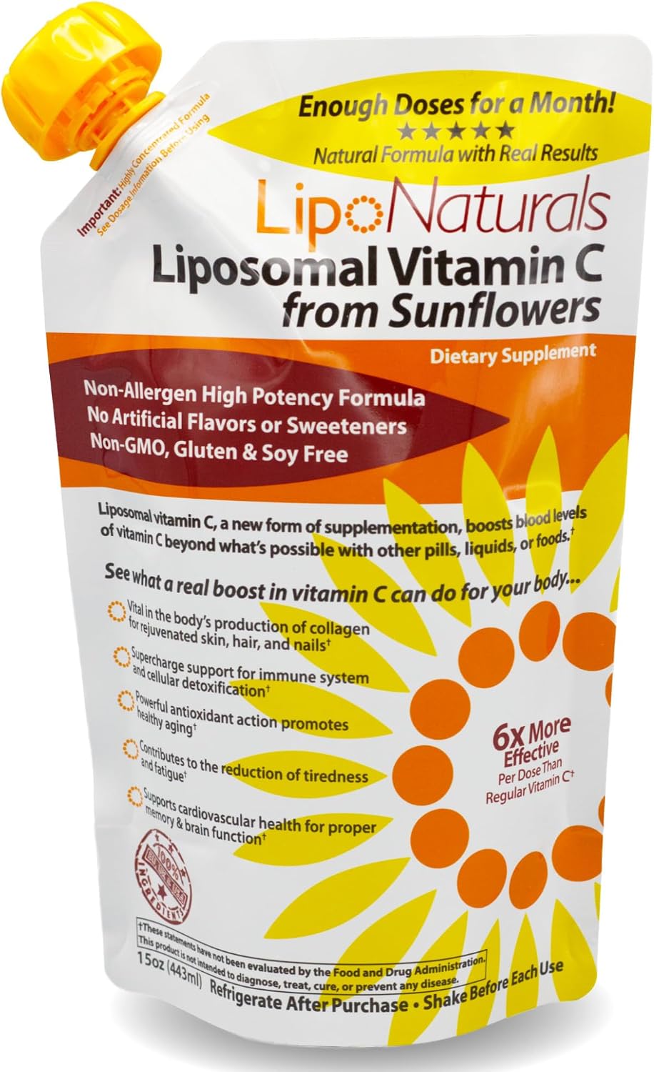 Lipo Naturals Liposomal Vitamin C 1000mg Liquid (2-Pack 60 Servings) - Natural Formula Immunity + Energy Support - Vegan, China-Free (15oz / 443ml each) - görsel 5