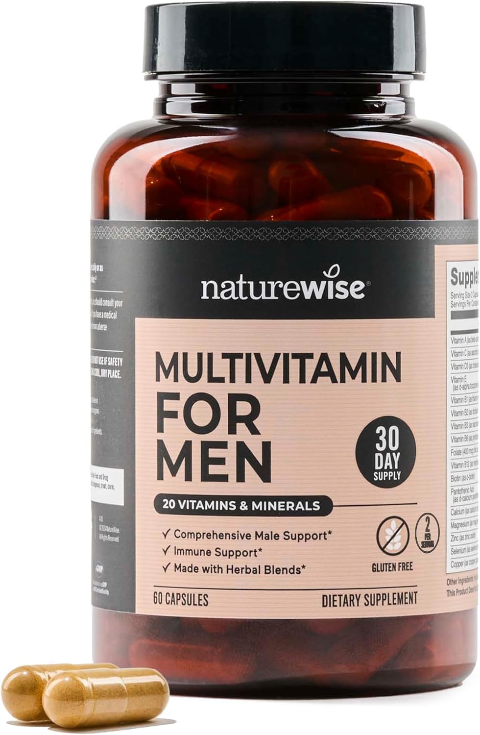 NatureWise Multivitamin for Men - Daily Male Support - Minerals & Herbs for Energy, Performance, Immunity - with Vitamin A, C, D, B-Complex - Soy & Gluten Free, Non-GM - 90 Capsules (45-Day Supply) - görsel 10