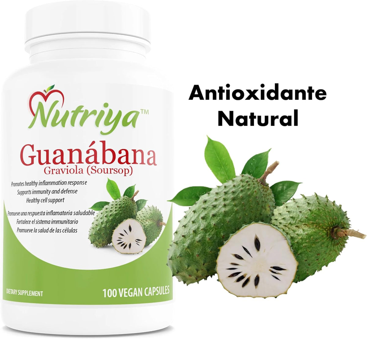 Nutriya Guanábana (Soursop/Graviola) – Super Antioxidant Immune Support – 100 Vegetarian Capsules – Image 6