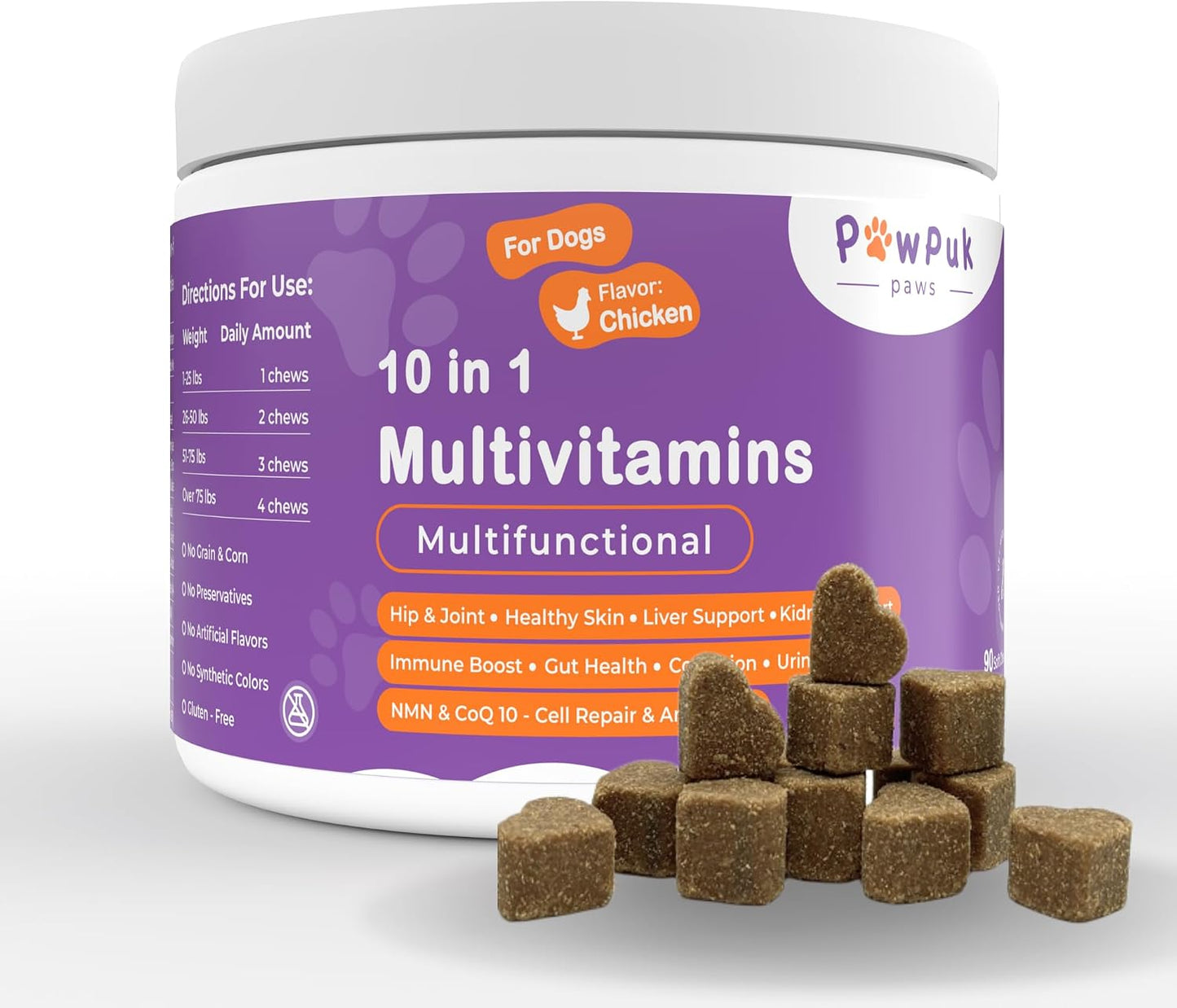 PawPuk Paws Multifunctional Dog Supplements - Silymarin, Glucosamine, MSM, Green Lipped Mussel, Salmon Oil, Probiotics, Co-Q10, NMN - Immune, Joint, Skin & Digestive Support - görsel 8