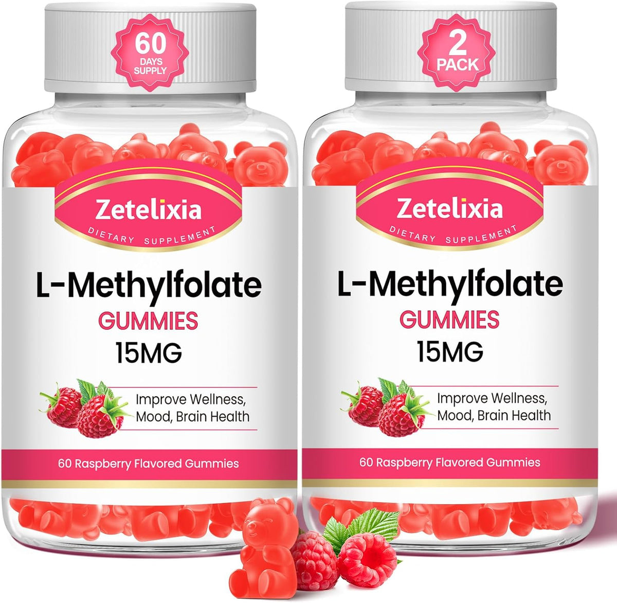 L-Methylfolate 15mg & Methyl B12 Gummies - Sugar-free, Vegan, Raspberry Flavour (60 Count) – Image 10