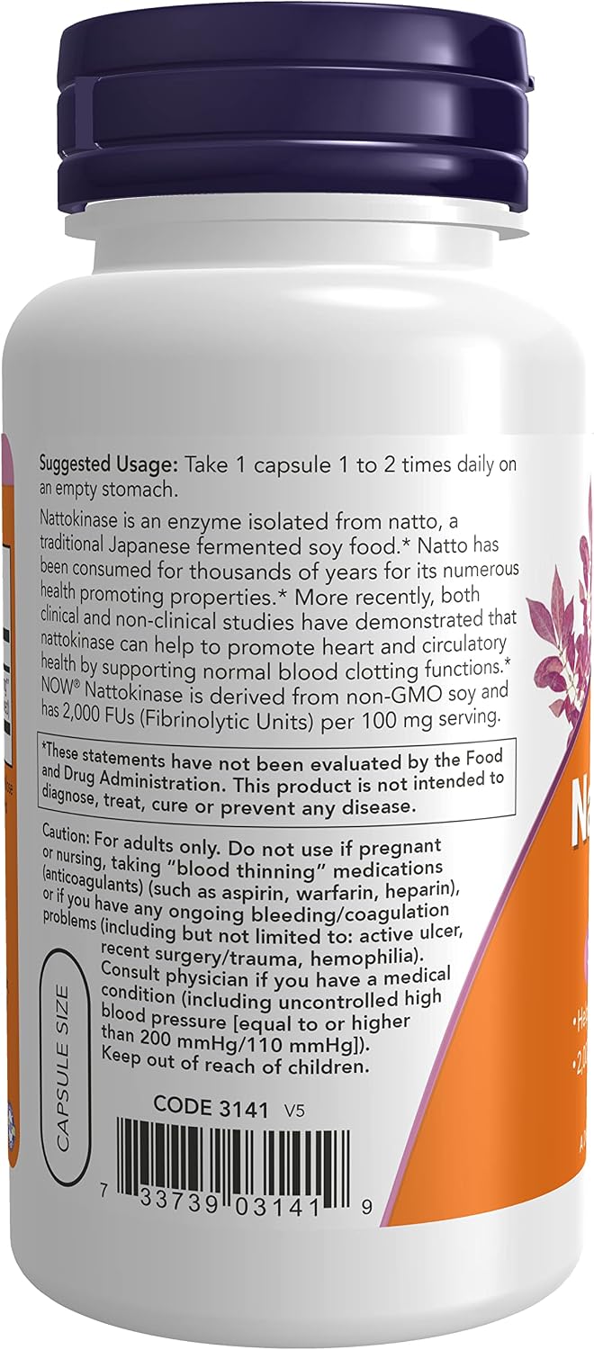 NOW Foods Nattokinase 100 mg, 120 VegiCaps (Pack of 2) – Image 3