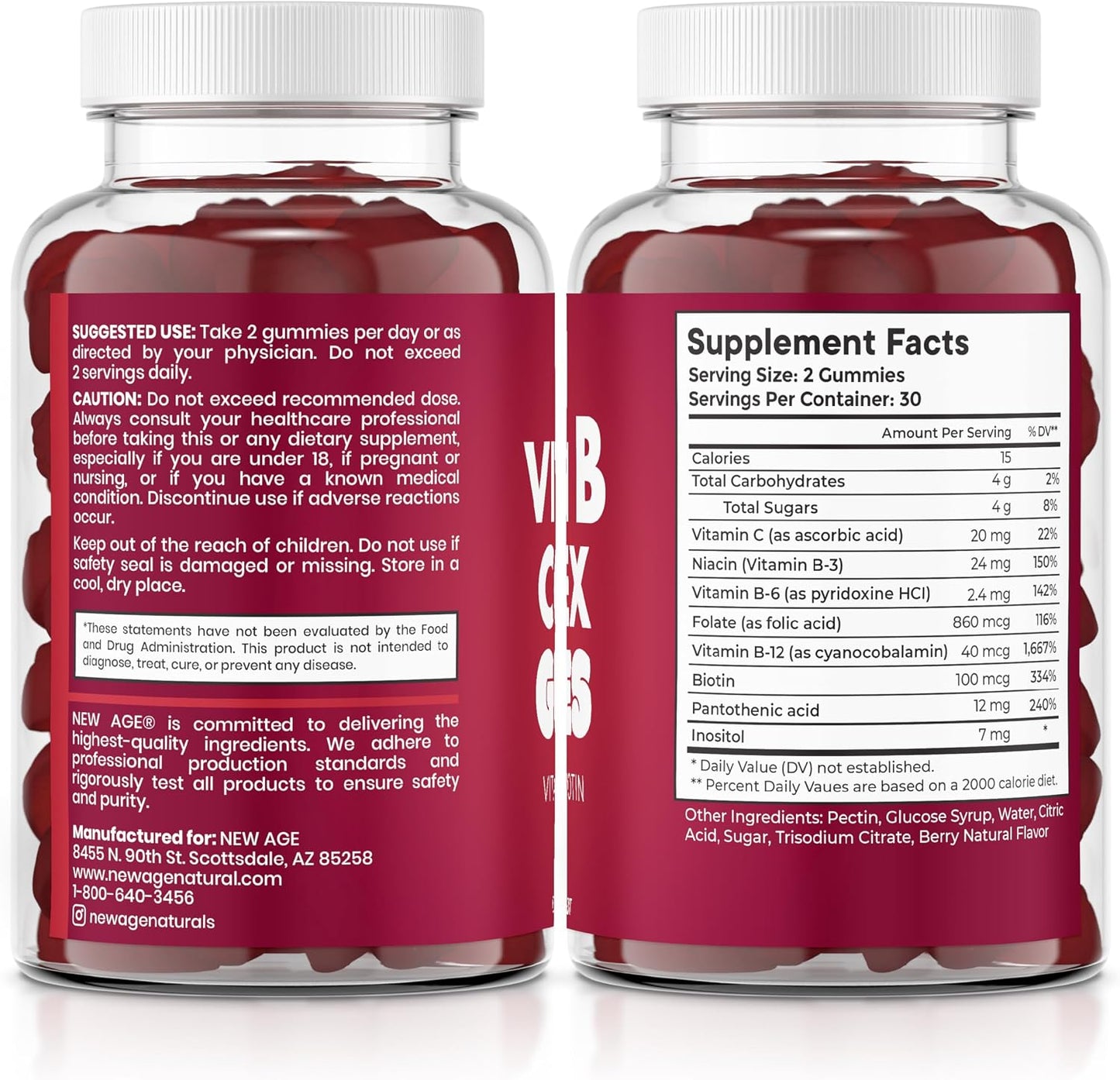 NEW AGE Vitamin B Complex Gummies with Vitamin B3, B6 & B12 – with Biotin, Folic Acid & Vitamin C – Gluten free, Vegan (180 Count (3-Pack)) - görsel 8