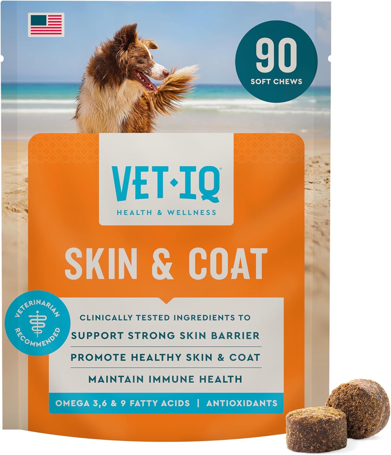 VetIQ Skin and Coat Supplement for Dogs, Helps Maintain Healthy Skin and Shiny Coat, Hickory Smoke Flavour Dog Chew, Made in the USA, 60 Count - görsel 10