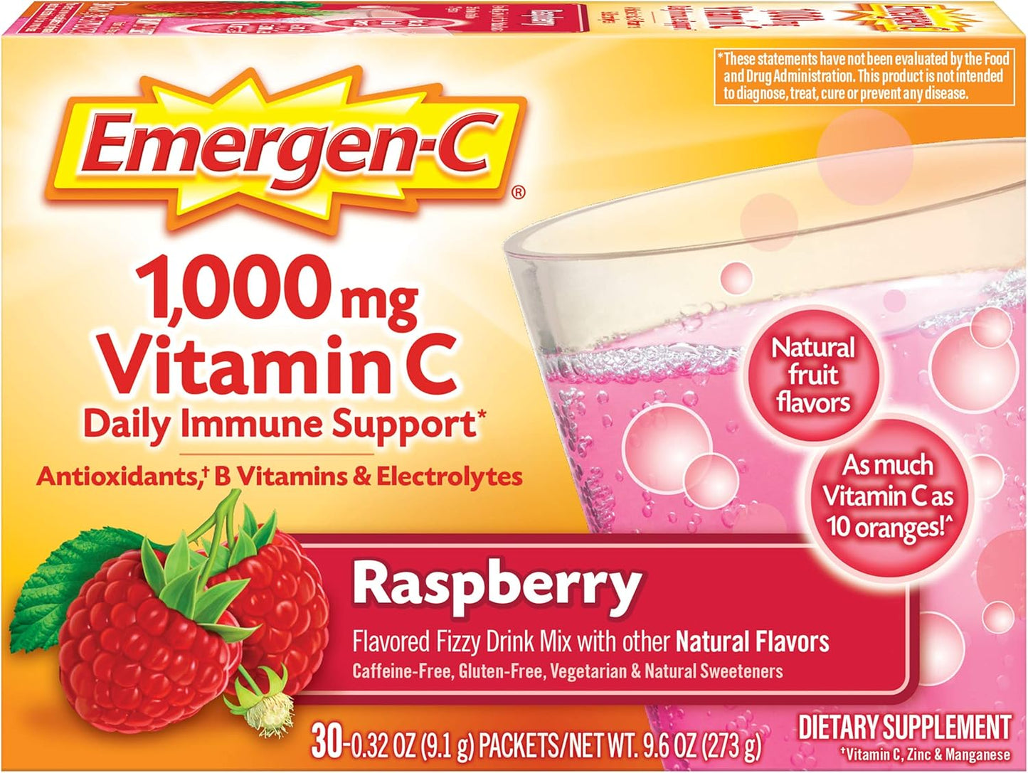 Emergen-C 1000mg Vitamin C Powder, Raspberry Flavour - 30 Packets - görsel 1