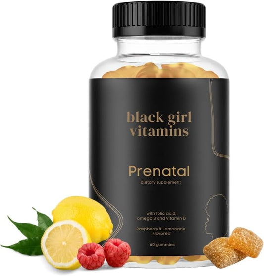 Black Girl Vitamins Prenatal Gummies with Folate, Gluten Free, Raspberry-Lemonade, 60 Count – Image 1