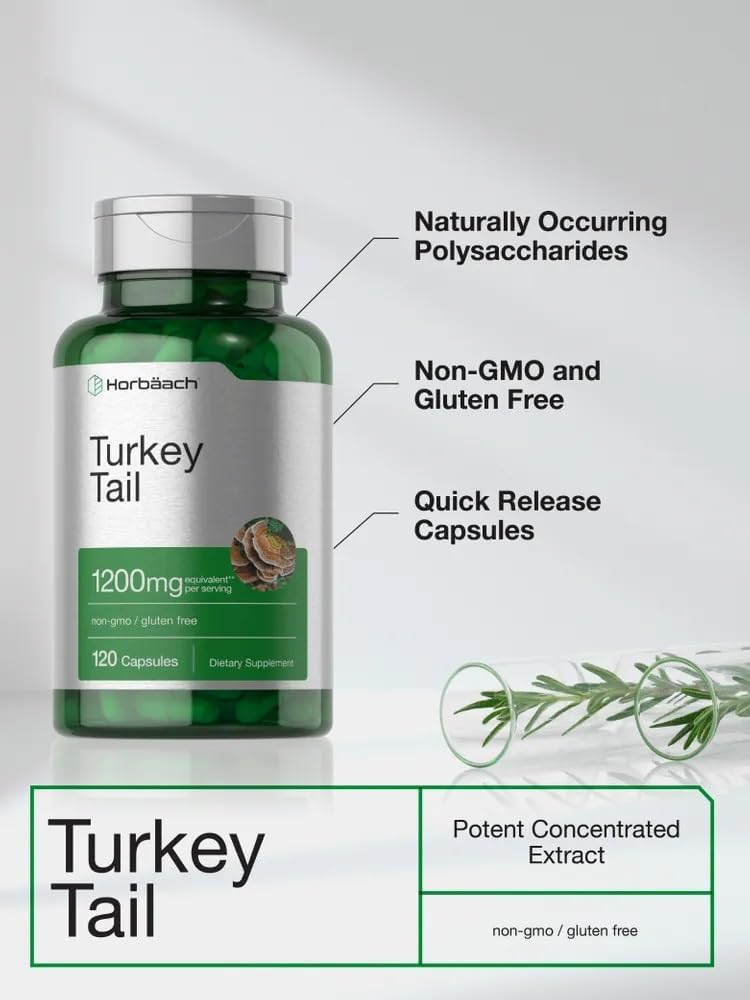 Horbäach Turkey Tail Mushroom Capsules | 120 Capsules | Non-GM and Gluten free Extract - görsel 4