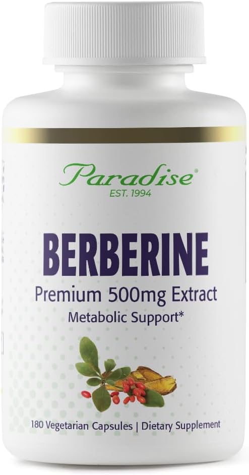 Paradise Herbs Berberine Extract 500 mg – Pure & Potent Supplement, 180 Vegan Capsules - görsel 1