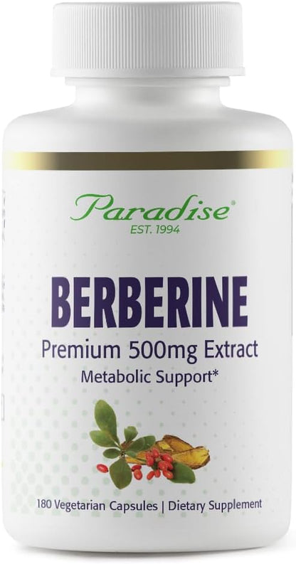 Paradise Herbs Berberine Extract 500 mg – Pure & Potent Supplement, 180 Vegan Capsules