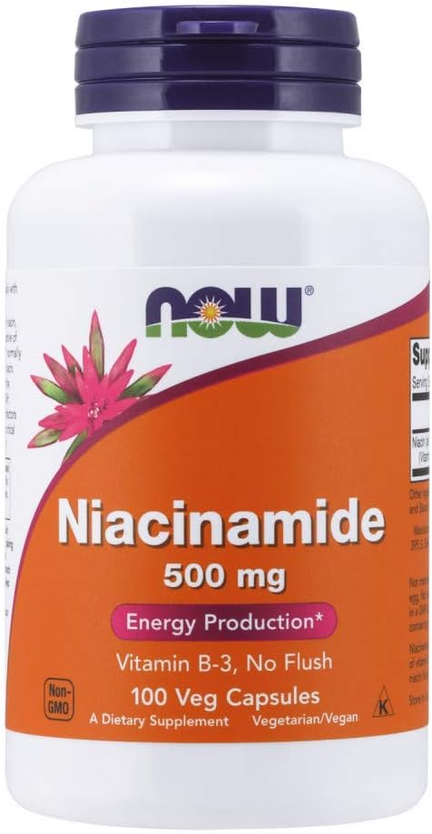 NOW Foods Niacinamide 500mg Vitamin B-3 Capsules, 100 Count (3 Pack) - görsel 1