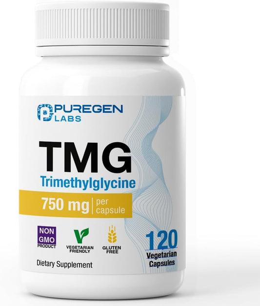 Puregen Labs TMG 750 mg – High Potency Trimethylglycine Supplement – Supports Normal Homocysteine Metabolism – Non-GM, – Image 1