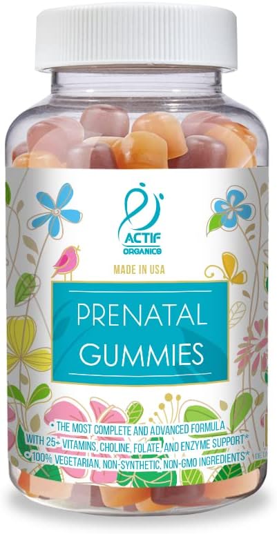 Actif Prenatal Gummies with 25+ Organic Vitamins and Organic Herbal Blend - Non-GM, 100% Vegetarian, 90 Count, Made in USA