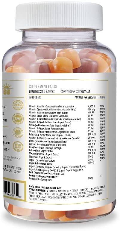 Actif Prenatal Gummies with 25+ Organic Vitamins and Organic Herbal Blend - Non-GM, 100% Vegetarian, 90 Count, Made in USA