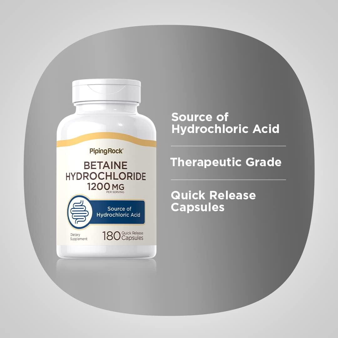 Piping Rock Betaine HCL Capsules, 1200 mg, 180 Quick Release Capsules - görsel 4
