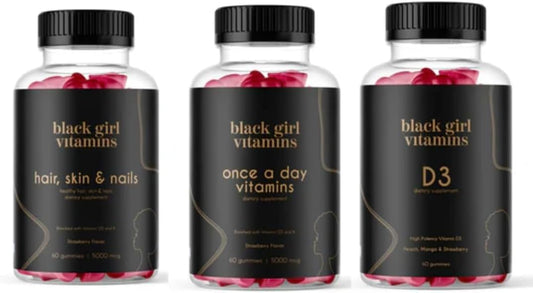 Black Girl Vitamins Look Good Feel Good Bundle – Hair, Skin & Nails, Vitamin D3 2000IU & Once a Day Multivitamin – Women's's – Image 1