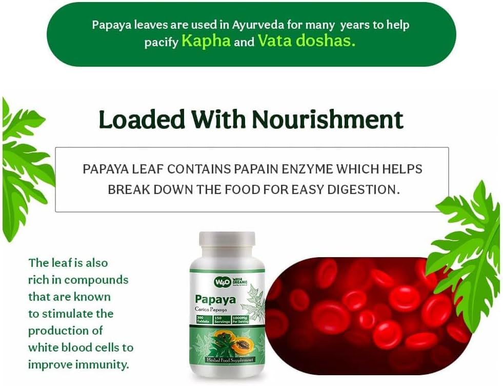 WAY 4 ORGANIC W4O Papaya Leaf Extract Tablets - 1000 mg, 300 Count (150 Servings) - Supports Digestion and Immunity - görsel 9