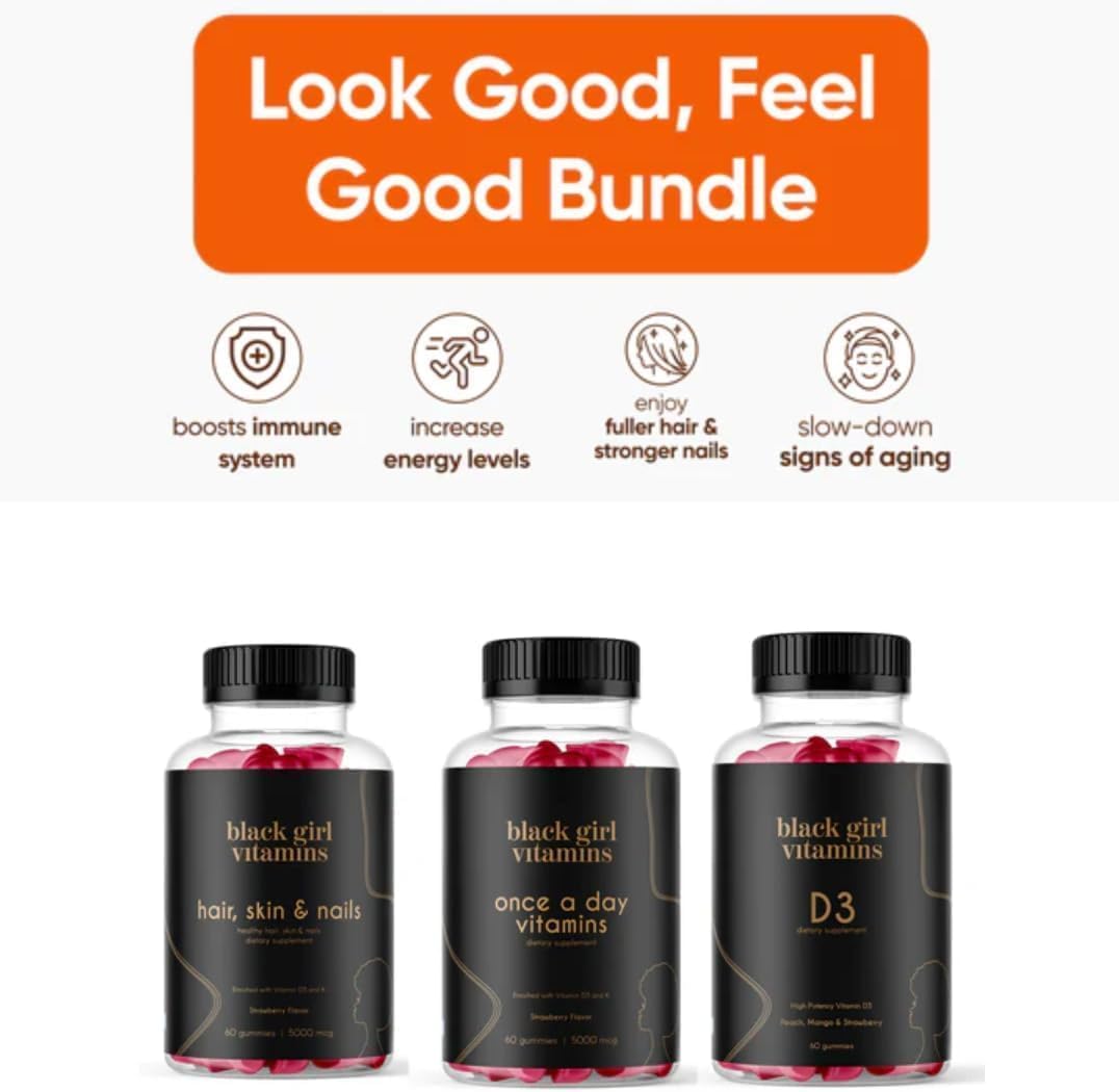 Black Girl Vitamins Look Good Feel Good Bundle – Hair, Skin & Nails, Vitamin D3 2000IU & Once a Day Multivitamin – Women's's – Image 2
