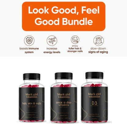 Black Girl Vitamins Look Good Feel Good Bundle – Hair, Skin & Nails, Vitamin D3 2000IU & Once a Day Multivitamin – Women's's – Image 2