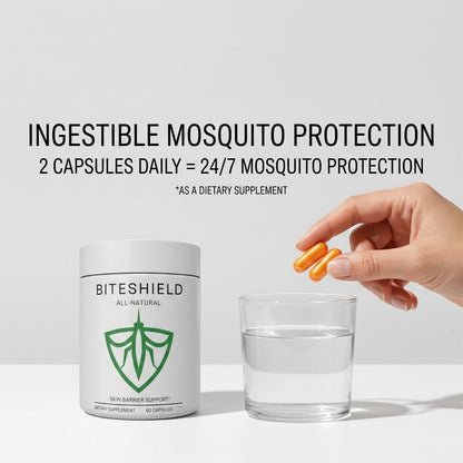 BITESHIELD Mosquito Repellent Capsules - Daily Ingestible Supplement, Plant-Based, 60 Capsules